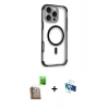 MARSİLYAN™- iPhone 16 Pro Kılıf Eksen Klasik Koleksiyonu - Siyah 3D Antistatik Seramik Nano Ekran Koruyucu + Raze Metal Kamera Lens - CLTM