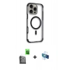 MARSİLYAN™- iPhone 16 Pro Kılıf Eksen Klasik Koleksiyonu - Siyah 3D Antistatik Seramik Nano Ekran Koruyucu + Raze Metal Kamera Lens - SH