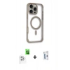 MARSİLYAN™- iPhone 16 Pro Kılıf Eksen Klasik Koleksiyonu - Siyah Bilvis 0.18mm Plus Cam Ekran Koruyucu + Beyaz Raze Metal Kamera Lens