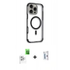 MARSİLYAN™- iPhone 16 Pro Kılıf Eksen Klasik Koleksiyonu - Siyah Bilvis 0.18mm Plus Cam Ekran Koruyucu + Beyaz Raze Metal Kamera Lens