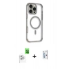 MARSİLYAN™- iPhone 16 Pro Kılıf Eksen Klasik Koleksiyonu - Siyah Bilvis 0.18mm Plus Cam Ekran Koruyucu + Beyaz Raze Metal Kamera Lens