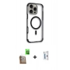 MARSİLYAN™- iPhone 16 Pro Kılıf Eksen Klasik Koleksiyonu - Siyah Bilvis 0.18mm Plus Cam Ekran Koruyucu + Raze Metal Kamera Lens - CLTM