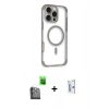 MARSİLYAN™- iPhone 16 Pro Kılıf Eksen Klasik Koleksiyonu - Siyah Bilvis 0.18mm Plus Cam Ekran Koruyucu + Raze Metal Kamera Lens - SH