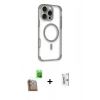 MARSİLYAN™- iPhone 16 Pro Kılıf Eksen Klasik Koleksiyonu - Siyah Bilvis 0.18mm Plus Cam Ekran Koruyucu + Raze Metal Kamera Lens - CLTM