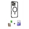 MARSİLYAN™- iPhone 16 Pro Kılıf Eksen Klasik Koleksiyonu - Siyah Bilvis 5in1 5D Magic Hayalet Cam Ekran Koruyucu + Raze Metal Kamera Lens - CLTM