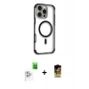 MARSİLYAN™- iPhone 16 Pro Kılıf Eksen Klasik Koleksiyonu - Siyah Buffer Cam Ekran Koruyucu + Raze Metal Kamera Lens - BZ