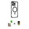 MARSİLYAN™- iPhone 16 Pro Kılıf Eksen Klasik Koleksiyonu - Siyah Buffer Cam Ekran Koruyucu + Raze Metal Kamera Lens - CLTM
