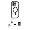 MARSİLYAN™- iPhone 16 Pro Kılıf Eksen Klasik Koleksiyonu - Siyah Buffer Hayalet Cam Ekran Koruyucu + Raze Metal Kamera Lens - BZ