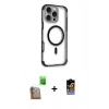MARSİLYAN™- iPhone 16 Pro Kılıf Eksen Klasik Koleksiyonu - Siyah Buffer Hayalet Cam Ekran Koruyucu + Raze Metal Kamera Lens - CLTM