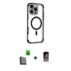 MARSİLYAN™- iPhone 16 Pro Kılıf Eksen Klasik Koleksiyonu - Siyah Buffer Hayalet Cam Ekran Koruyucu + Raze Metal Kamera Lens - SH