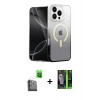 MARSİLYAN™- iPhone 16 Pro Kılıf Eksen Minimal Özel Seri - Şeffaf 360 Full Body Arka Koruyucu + Siyah Raze Metal Kamera Lens