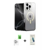 MARSİLYAN™- iPhone 16 Pro Kılıf Eksen Minimal Özel Seri - Şeffaf Pasifik Cam Ekran Koruyucu + Raze Metal Kamera Lens - BZ