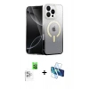 MARSİLYAN™- iPhone 16 Pro Kılıf Eksen Minimal Özel Seri - Siyah 3D Antistatik Cam Ekran Koruyucu + Raze Metal Kamera Lens - BZ