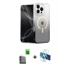 MARSİLYAN™- iPhone 16 Pro Kılıf Eksen Minimal Özel Seri - Siyah 3D Antistatik Cam Ekran Koruyucu + Raze Metal Kamera Lens - SH
