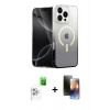 MARSİLYAN™- iPhone 16 Pro Kılıf Eksen Minimal Özel Seri - Siyah 3D Antistatik Mat Seramik Nano Ekran Koruyucu + Raze Metal Kamera Lens - BZ