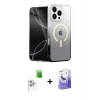 MARSİLYAN™- iPhone 16 Pro Kılıf Eksen Minimal Özel Seri - Siyah Bilvis 5in1 5D Magic Hayalet Cam Ekran Koruyucu + Beyaz Raze Metal Kamera Lens