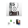 MARSİLYAN™- iPhone 16 Pro Kılıf İz Asil Prime - Siyah 3D Antistatik Mat Seramik Nano Ekran Koruyucu + Beyaz Raze Metal Kamera Lens