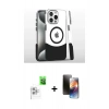 MARSİLYAN™- iPhone 16 Pro Kılıf İz Asil Prime - Siyah 3D Antistatik Mat Seramik Nano Ekran Koruyucu + Beyaz Raze Metal Kamera Lens