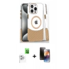 MARSİLYAN™- iPhone 16 Pro Kılıf İz Asil Prime - Siyah 3D Antistatik Mat Seramik Nano Ekran Koruyucu + Beyaz Raze Metal Kamera Lens