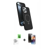 MARSİLYAN™- iPhone 16 Pro Kılıf İz Işık Koleksiyonu - Siyah 3D Antistatik Mat Seramik Nano Ekran Koruyucu + Raze Metal Kamera Lens - BZ