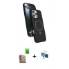 MARSİLYAN™- iPhone 16 Pro Kılıf İz Işık Koleksiyonu - Siyah 3D Antistatik Seramik Nano Ekran Koruyucu + Çöl Titanyum Raze Metal Kamera Lens