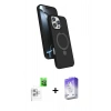 MARSİLYAN™- iPhone 16 Pro Kılıf İz Işık Koleksiyonu - Siyah Bilvis 5in1 3D Magic Cam Ekran Koruyucu + Raze Metal Kamera Lens - BZ