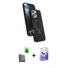 MARSİLYAN™- iPhone 16 Pro Kılıf İz Işık Koleksiyonu - Siyah Bilvis 5in1 5D Magic Hayalet Cam Ekran Koruyucu + Raze Metal Kamera Lens - SH