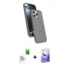 MARSİLYAN™- iPhone 16 Pro Kılıf İz Işık Koleksiyonu - Siyah Bilvis 5in1 5D Magic Hayalet Cam Ekran Koruyucu + Raze Metal Kamera Lens - BZ