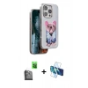 MARSİLYAN™- iPhone 16 Pro Kılıf İz Minimal Koleksiyonu - Siyah 3D Antistatik Cam Ekran Koruyucu + Raze Metal Kamera Lens - SH