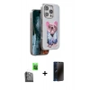 MARSİLYAN™- iPhone 16 Pro Kılıf İz Minimal Koleksiyonu - Siyah 3D Antistatik Hayalet Cam Ekran Koruyucu + Raze Metal Kamera Lens - SH