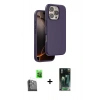 MARSİLYAN™- iPhone 16 Pro Kılıf Kıvılcım Çizgi Serisi - Siyah 360 Mat Full Body Arka Koruyucu + Raze Metal Kamera Lens - SH