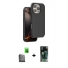 MARSİLYAN™- iPhone 16 Pro Kılıf Kıvılcım Çizgi Serisi - Siyah 360 Mat Full Body Arka Koruyucu + Raze Metal Kamera Lens - SH