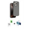 MARSİLYAN™- iPhone 16 Pro Kılıf Kıvılcım Çizgi Serisi - Siyah 3D Antistatik Cam Ekran Koruyucu + Beyaz Raze Metal Kamera Lens