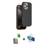 MARSİLYAN™- iPhone 16 Pro Kılıf Kıvılcım Çizgi Serisi - Siyah 3D Antistatik Cam Ekran Koruyucu + Raze Metal Kamera Lens - CLTM