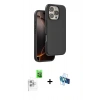 MARSİLYAN™- iPhone 16 Pro Kılıf Kıvılcım Çizgi Serisi - Siyah 3D Antistatik Seramik Nano Ekran Koruyucu + Beyaz Raze Metal Kamera Lens