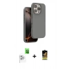 MARSİLYAN™- iPhone 16 Pro Kılıf Kıvılcım Çizgi Serisi - Siyah Buffer Cam Ekran Koruyucu + Beyaz Raze Metal Kamera Lens