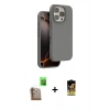 MARSİLYAN™- iPhone 16 Pro Kılıf Kıvılcım Çizgi Serisi - Siyah Buffer Cam Ekran Koruyucu + Çöl Titanyum Raze Metal Kamera Lens