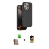 MARSİLYAN™- iPhone 16 Pro Kılıf Kıvılcım Çizgi Serisi - Siyah Buffer Cam Ekran Koruyucu + Çöl Titanyum Raze Metal Kamera Lens