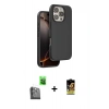 MARSİLYAN™- iPhone 16 Pro Kılıf Kıvılcım Çizgi Serisi - Siyah Buffer Cam Ekran Koruyucu + Siyah Raze Metal Kamera Lens