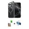 MARSİLYAN™- iPhone 16 Pro Kılıf Kıvılcım Form Prime - Siyah 3D Antistatik Cam Ekran Koruyucu + Raze Metal Kamera Lens - CLTM