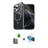 MARSİLYAN™- iPhone 16 Pro Kılıf Kıvılcım Form Prime - Siyah 3D Antistatik Cam Ekran Koruyucu + Siyah Raze Metal Kamera Lens