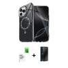 MARSİLYAN™- iPhone 16 Pro Kılıf Kıvılcım Form Prime - Siyah 3D Antistatik Hayalet Cam Ekran Koruyucu + Raze Metal Kamera Lens - BZ
