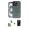MARSİLYAN™- iPhone 16 Pro Kılıf Kıvılcım Işık Serisi - Siyah 3D Antistatik Hayalet Cam Ekran Koruyucu + Raze Metal Kamera Lens - CLTM