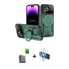 MARSİLYAN™- iPhone 16 Pro Kılıf Kıvılcım Modern Serisi - Siyah 3D Antistatik Cam Ekran Koruyucu + Raze Metal Kamera Lens - SH
