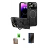 MARSİLYAN™- iPhone 16 Pro Kılıf Kıvılcım Modern Serisi - Siyah 3D Antistatik Hayalet Cam Ekran Koruyucu + Raze Metal Kamera Lens - CLTM
