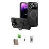 MARSİLYAN™- iPhone 16 Pro Kılıf Kıvılcım Modern Serisi - Siyah Bilvis 3D Cam Ekran Koruyucu + Çöl Titanyum Raze Metal Kamera Lens