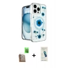 MARSİLYAN™- iPhone 16 Pro Kılıf Kozmos Doku - Şeffaf Pasifik Cam Ekran Koruyucu + Raze Metal Kamera Lens - CLTM