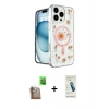 MARSİLYAN™- iPhone 16 Pro Kılıf Kozmos Doku - Şeffaf Pasifik Cam Ekran Koruyucu + Raze Metal Kamera Lens - CLTM