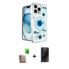 MARSİLYAN™- iPhone 16 Pro Kılıf Kozmos Doku - Siyah 3D Antistatik Hayalet Cam Ekran Koruyucu + Raze Metal Kamera Lens - CLTM