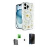 MARSİLYAN™- iPhone 16 Pro Kılıf Kozmos Doku - Siyah 3D Antistatik Hayalet Cam Ekran Koruyucu + Raze Metal Kamera Lens - SH